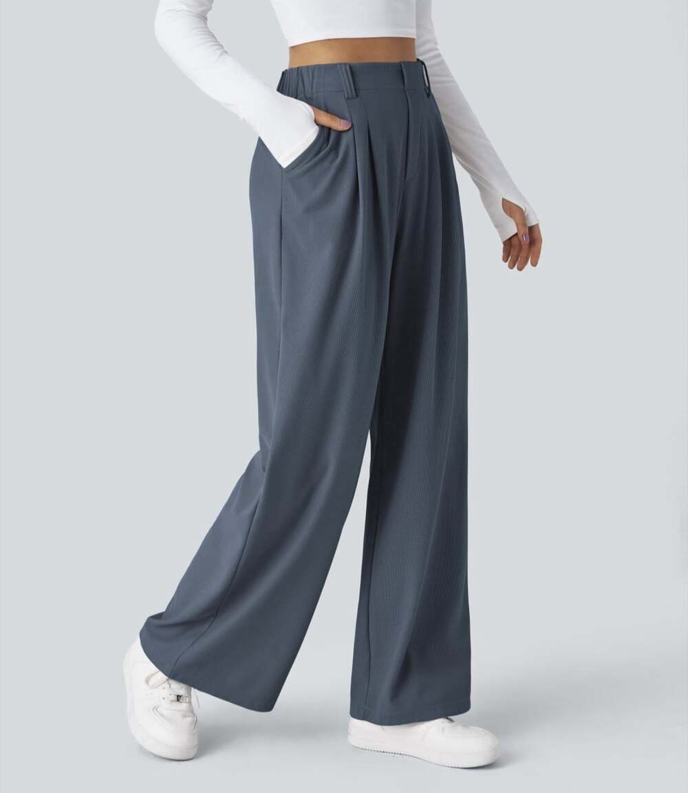 Halara Flex High Wasted Pocket Wide Leg Waffle Work Pants - Navy Blue Size 3X